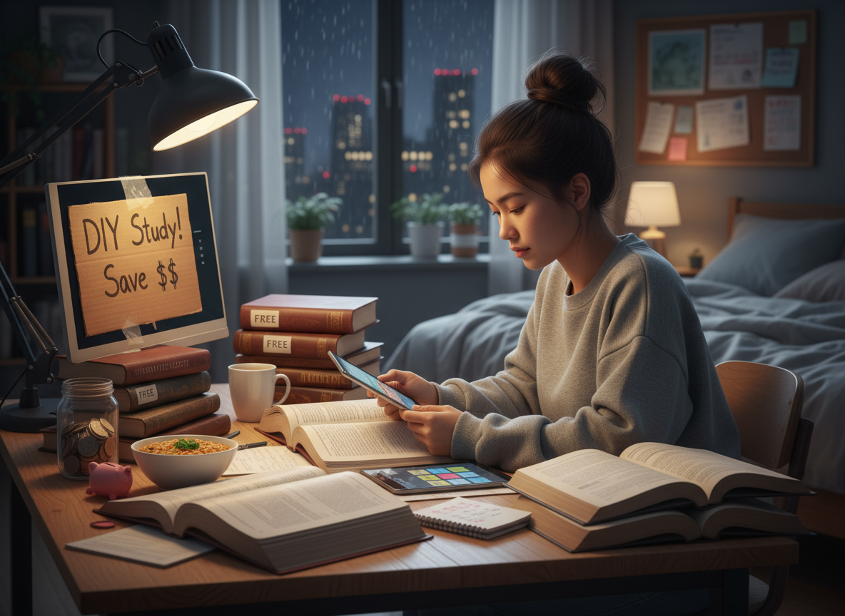 Firefly_Gemini Flash_pharmacist studying for an exam and saving money on study materials 833241